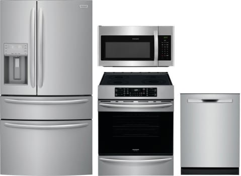 Frigidaire Gallery Series FRRERADWMW5139 4 Piece Kitchen Appliances Package with French Door Refrigerator, Electric Range, Dishwasher and Over the Range Microwave in Stainless Steel