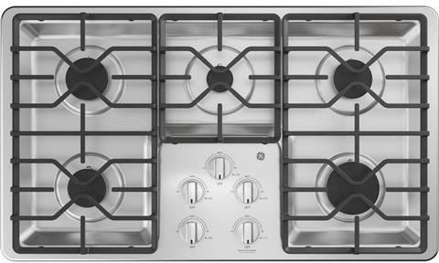 GE JGP3036SLSS 36 Inch Gas Cooktop with 5 Sealed Burners, Dishwasher Safe Continuous Grates, Power Boil Burner, Precise Simmer Burner, and ADA Compliant: Stainless Steel