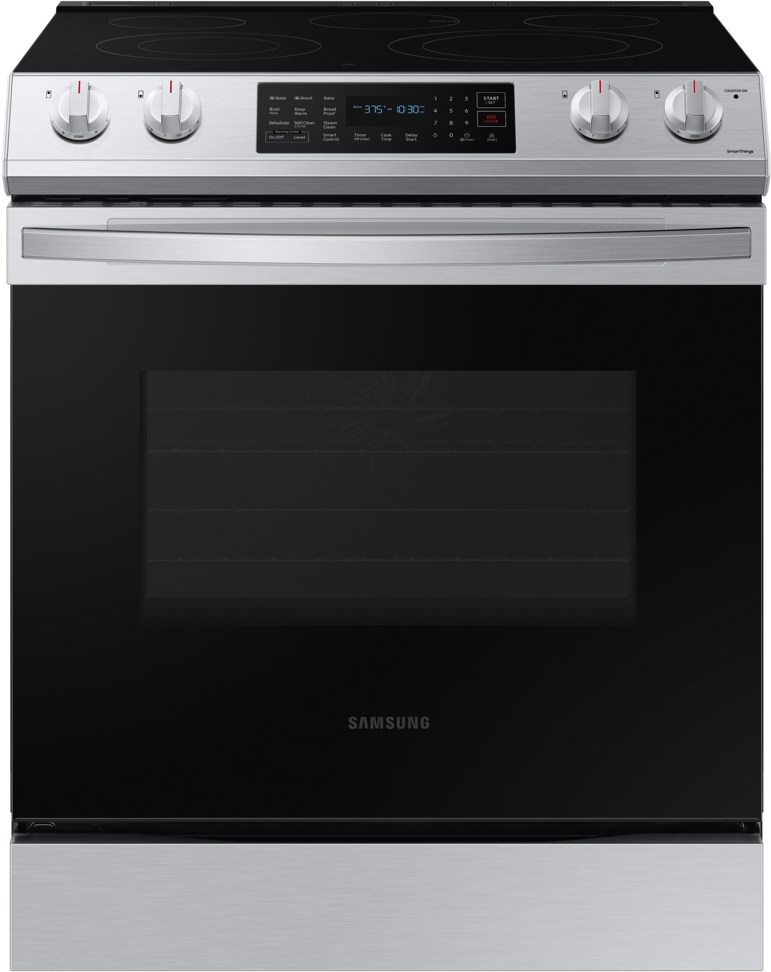 Samsung NE63T8311SS 30 Inch Slide-In Electric Smart Range with 5 Element Cooktop, 6.3 Cu. Ft. Oven Capacity, Storage Drawer, Convection, Self + Steam Clean, WiFi, Sabbath Mode, CSA Certified, Star-K Certified, and ADA Compliant: Fingerprint Resistant Stainless Steel